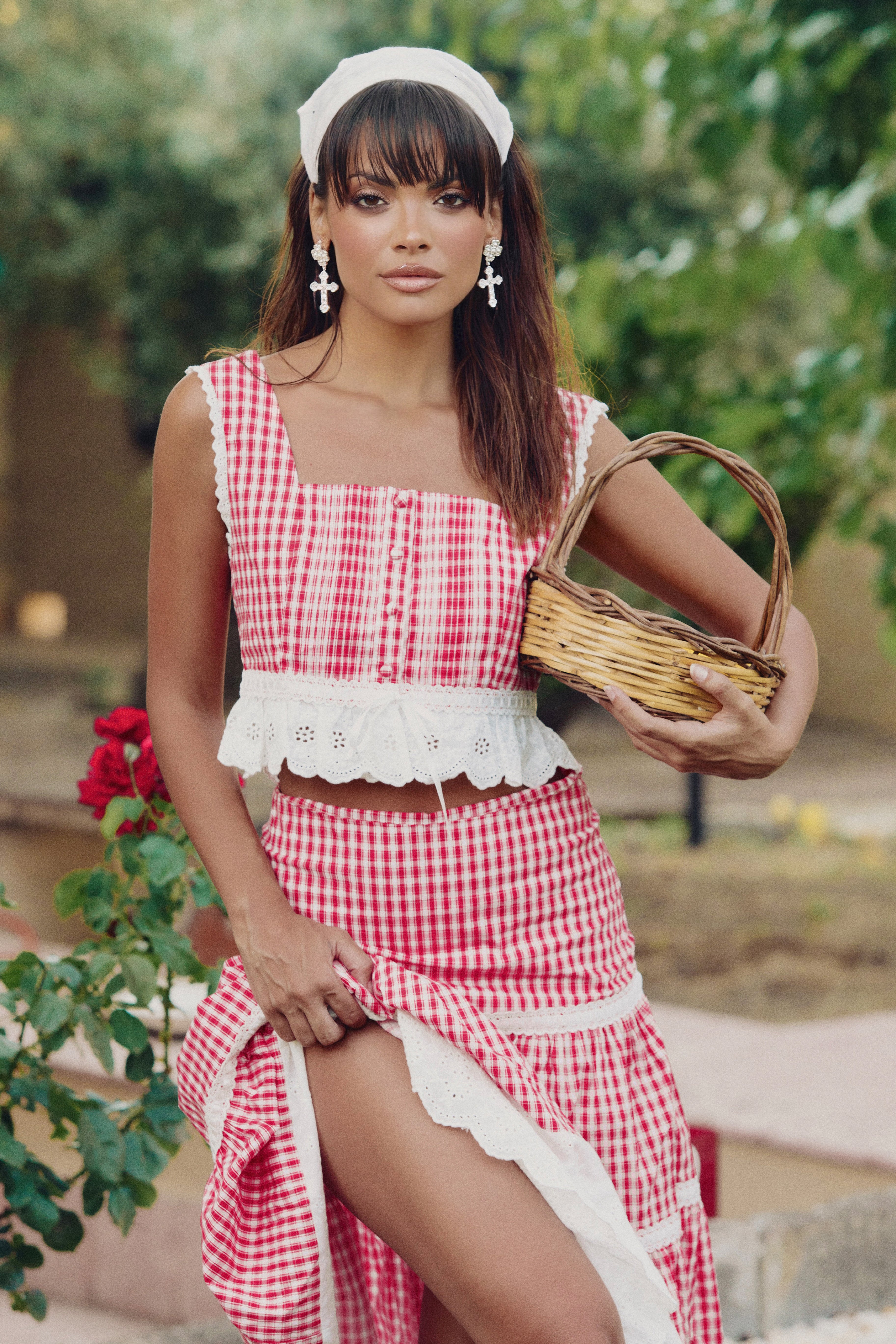 Gingham Contadina Skirt – Elegant Midi Style | Serpenti