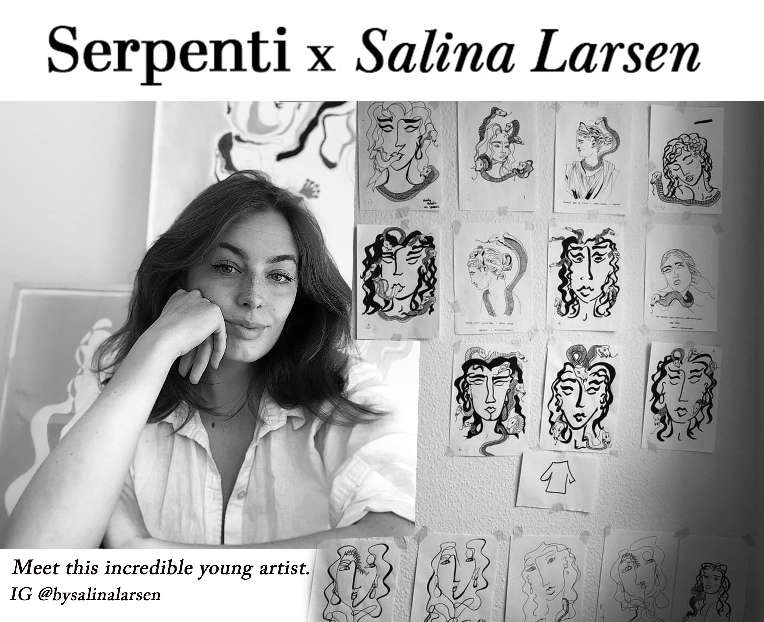 Salina Larsen poses in front of some of her artwork